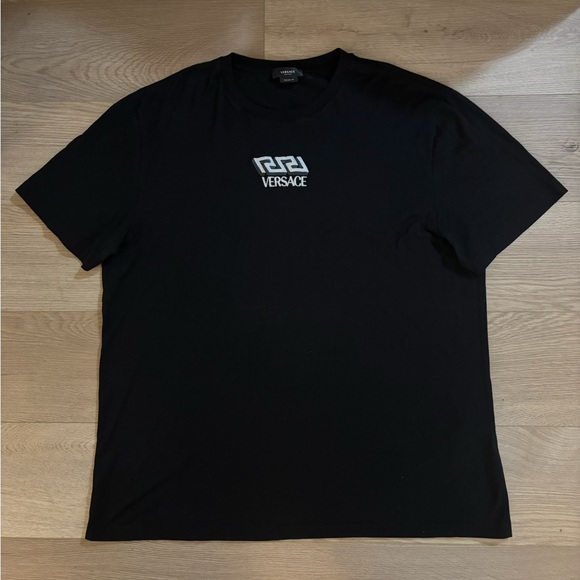 Versace Greca Embroidered Logo Black T-Shirt